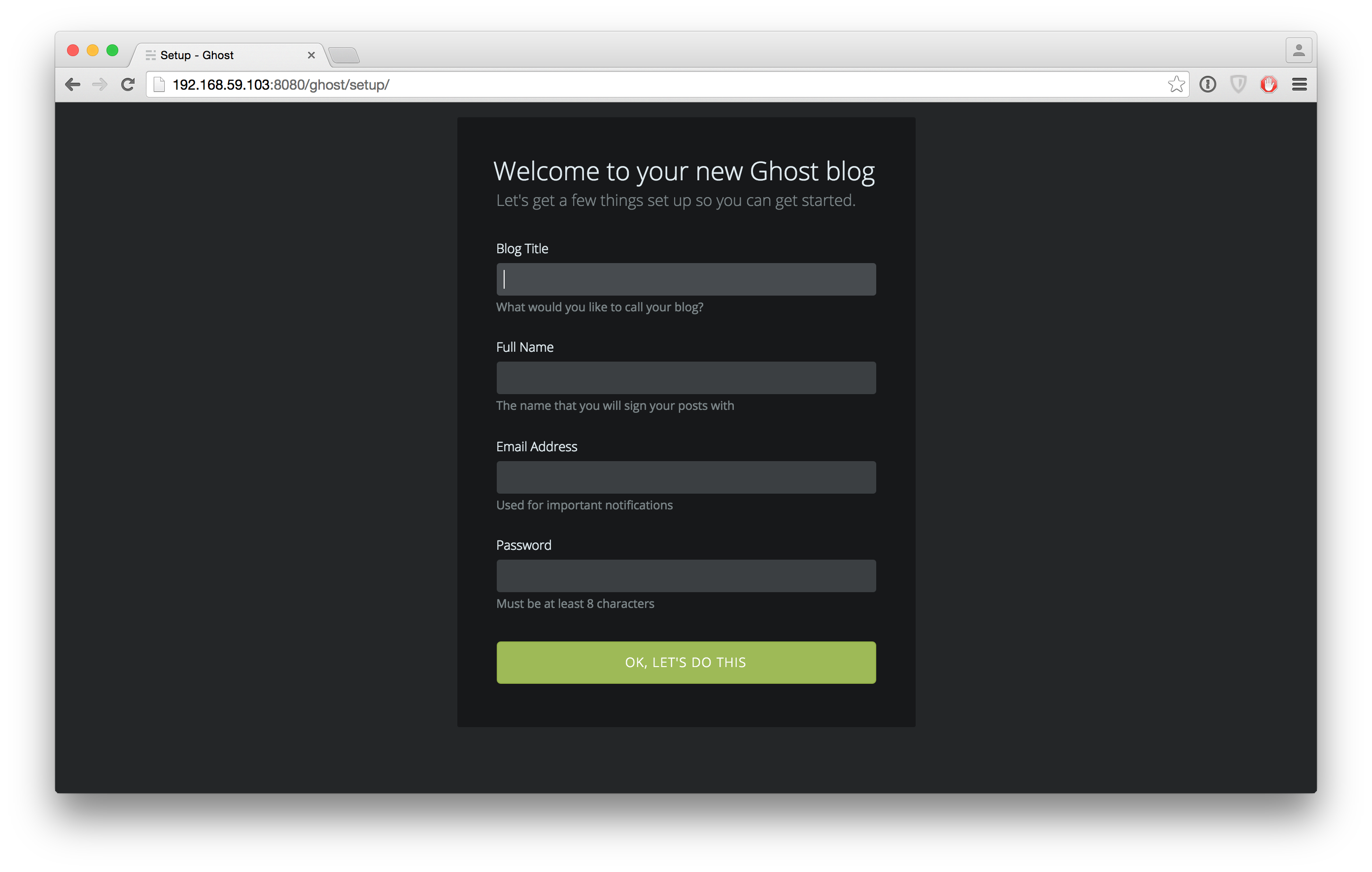 Ghost blogging platform initial setup